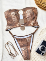 Sultry summer: gold detailed snakeskin bandeau bikini set - Image 2