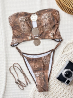 Sultry summer gold detailed snakeskin bandeau bikini set