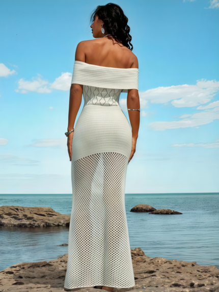 Off‑Shoulder Crochet Maxi Dress – Beachside Boho Elegance