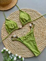 Beaded Strap Triangle Bikini Set