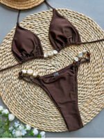 Beaded Strap Triangle Bikini Set - Image 2