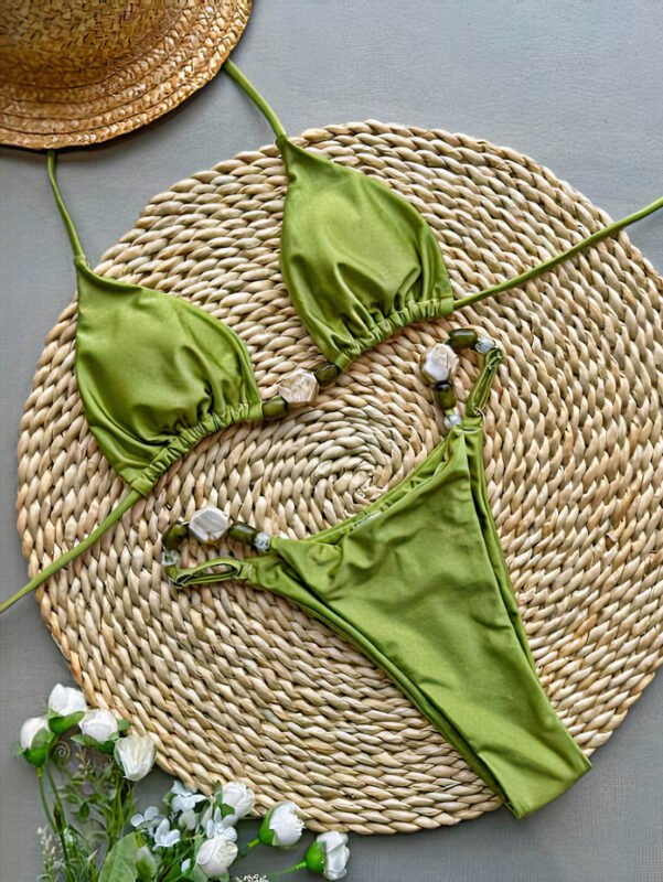 Beaded Strap Triangle Bikini Set