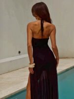 Black Cut‑Out Swimsuit & Sheer Slit Cover‑Up – Luxe Poolside Resort Set - Image 2
