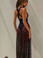 Black Deep V one-piece Swimsui & Sheer Maxi Skirt Set – Elegant Evening Resort Look