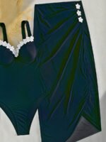 Black Floral Appliqué One‑Piece & Sheer Wrap Set – Elegant Resort Swim