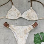Crochet Boho Cream Lace & Leather Strap Luxe Bikini Set