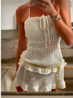 Crochet Halter Ruffle Mini Dress – Boho Resort Chic (Style)