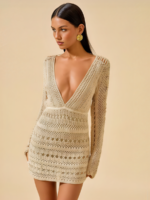Crochet Lace Open‑Back Mini Dress – Long Sleeve Boho Chic