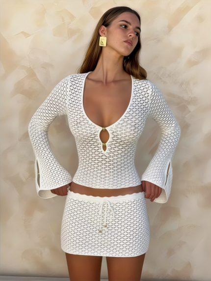 Crochet Lace-Up Two‑Piece Set