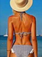 Gingham Ruffle Charm Tie Bikini Set – Black & White Check Swim