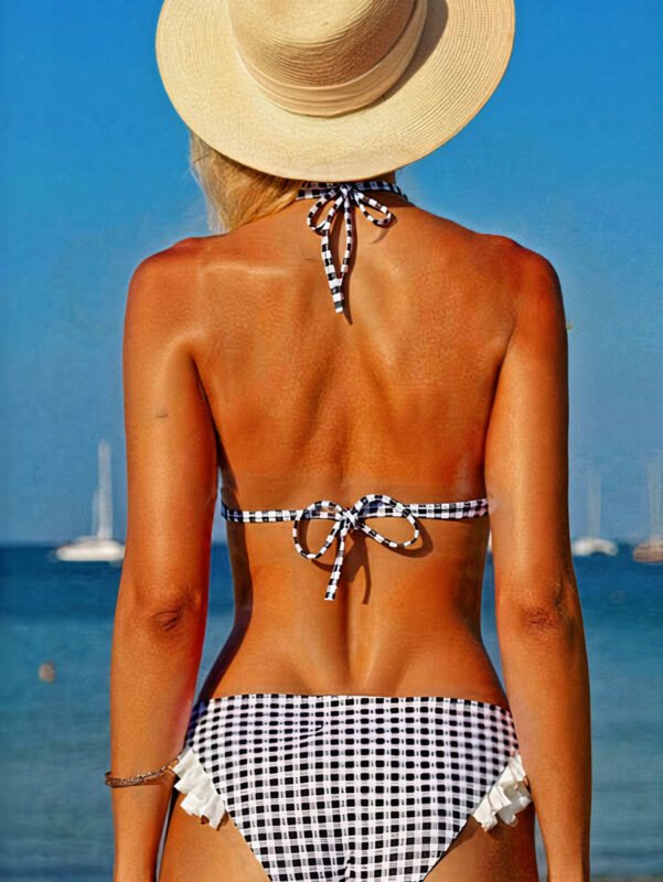 Gingham Ruffle Charm Tie Bikini Set – Black & White Check Swim