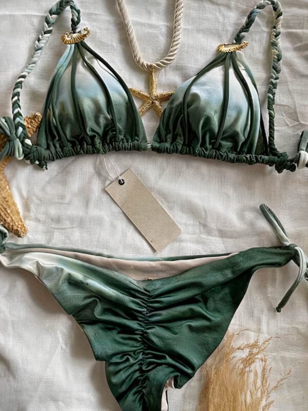 Ombre Ruched Triangle Bikini Set