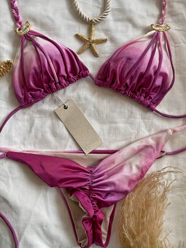 Ombre Ruched Triangle Bikini Set