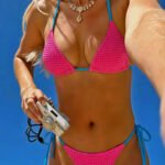 Pink Wave Textured Triangle Bikini – Blue Tie Accent Swim Set