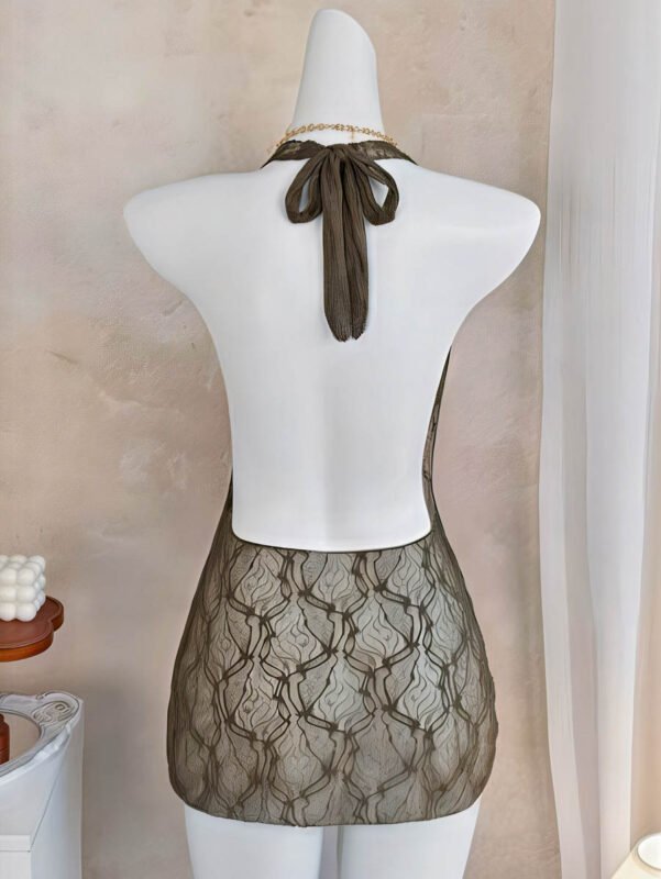 Sheer Wave Halter Mini Dress – Plunge Mesh Resort Cover‑Up