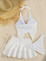 Starfish Luxe Textured Halter Bikini & Ruffle Skirt Set – White - Image 2