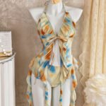 Sunset Splash Ruffle Halter Set – Tie‑Dye Boho Resortwear