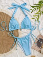 Textured Halter Tie Bikini Set - Image 2
