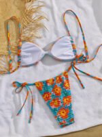 Tropical Bloom Ruched Tie Bikini Set – Turquoise Floral Swim
