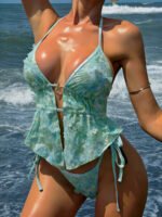 Turquoise Starfish Peplum Halter Bikini – Floral Tie‑Side Swim Set