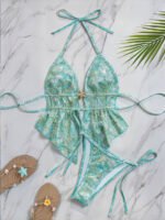 Turquoise Starfish Peplum Halter Bikini – Floral Tie‑Side Swim Set