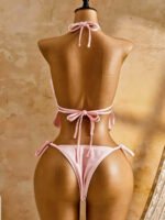 Pink Beaded Peplum Halter Bikini Set – Ruffle Tie‑Side Swim - Image 2