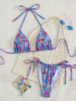 Paradise Petals Halter Tie Bikini Set – Vibrant Floral Swim - Image 3